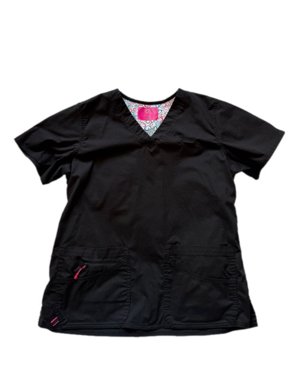 Life is peachy Black Scrub Set with Pink Trim pants medium TALL ; top large - Picture 3 of 12